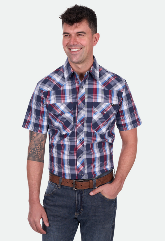 Wrangler Men's PHILLIP SS Shirt - Navy/Red