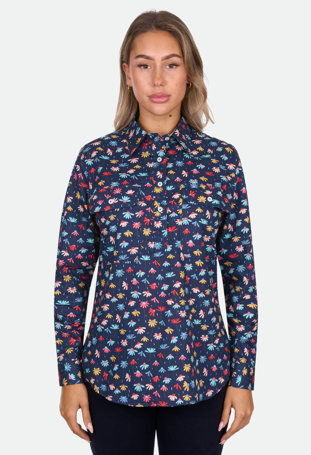 Hard Slog Women's Tori 1/2 Plkt Ls Shirt - Navy