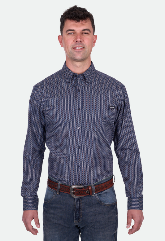 Wrangler Men's CARL LS Shirt - Navy/Tan