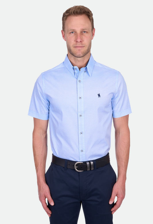 Thomas Cook Michael Tailored Short Sleeve Shirt - White/Royal