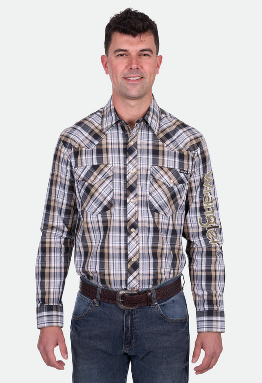 Wrangler Men's JOEL LOGO LS Shirt - Black/Tan