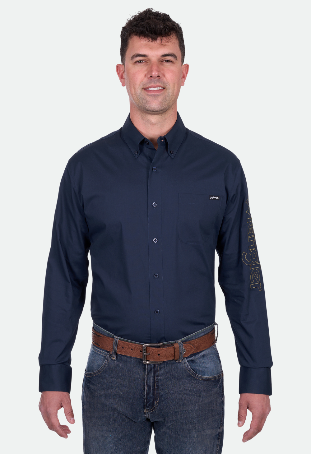 Wrangler Men's BRAD LOGO LS Shirt - Navy
