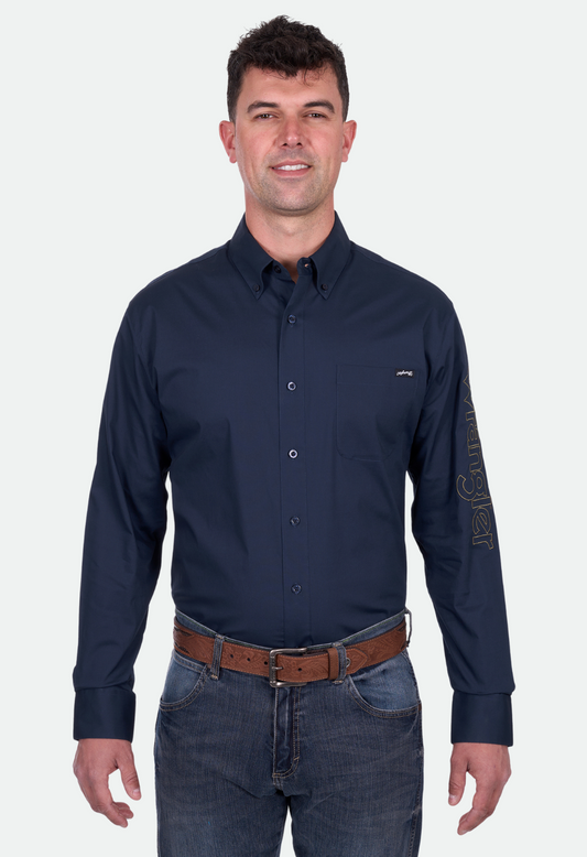 Wrangler Men's BRAD LOGO LS Shirt - Navy