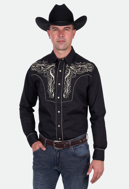 Wrangler Men's CARLOS EMB LS Shirt - Black
