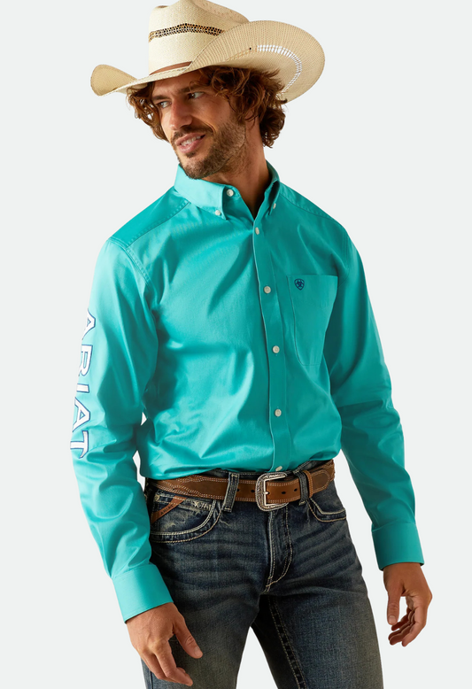 Ariat Men's Turquoise Team Logo Classic Fit Button Down Shirt
