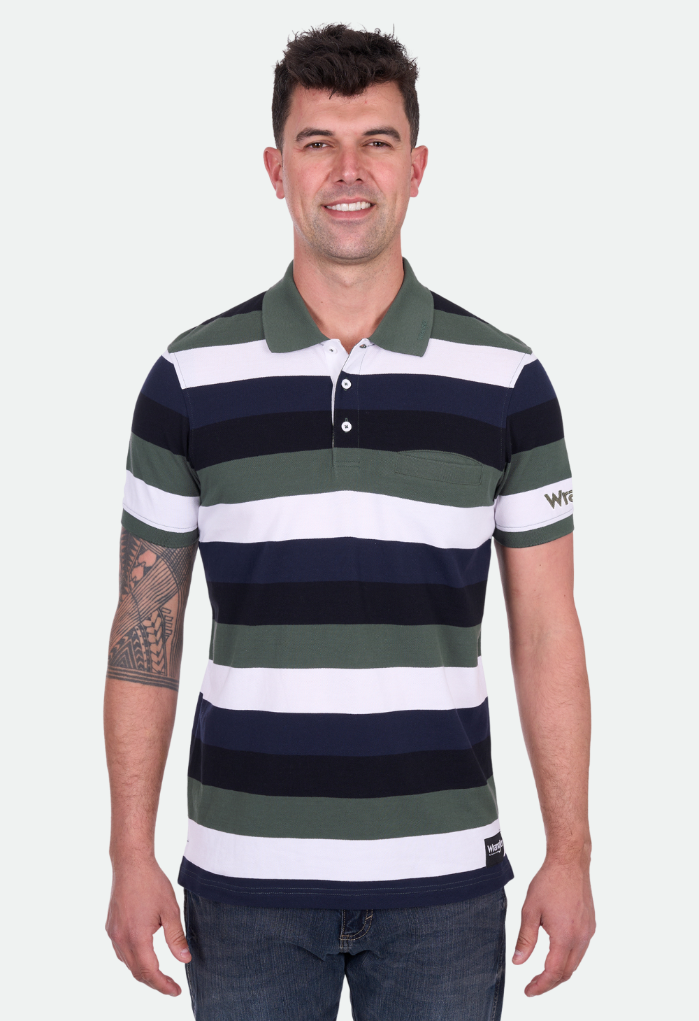 Wrangler Men's ALAN 1PKT SS Polo - Navy/Cypress