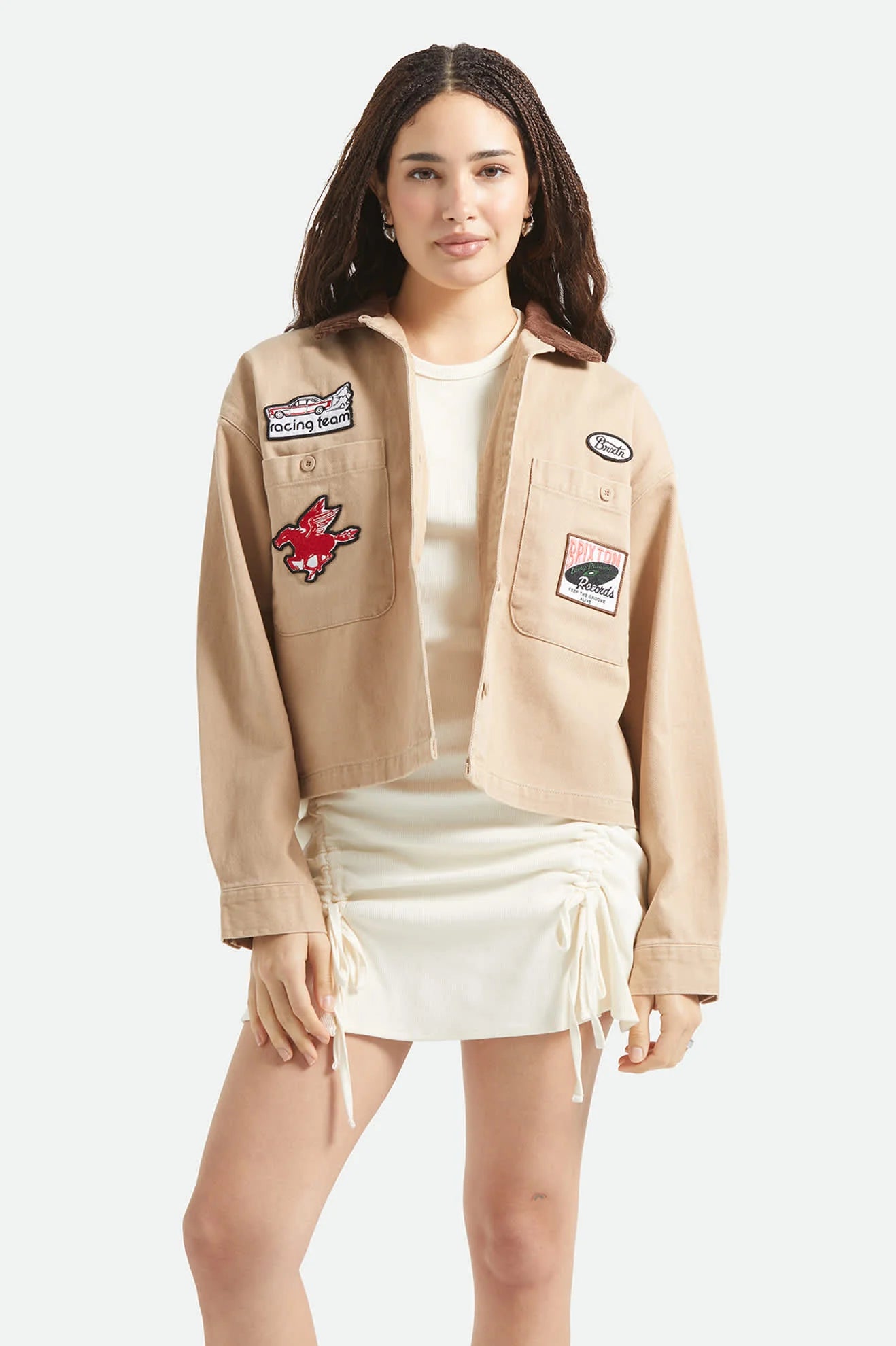 Brixton Women's Utopia Patchwork Overshirt - Washed Timeless Taupe