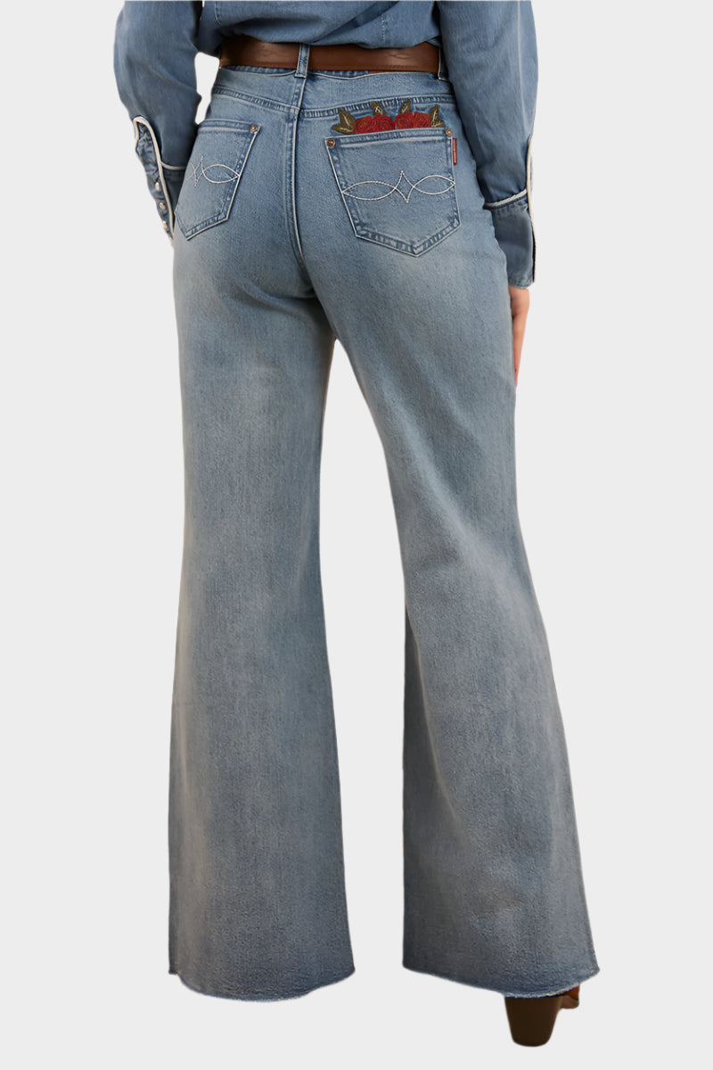 Ringers Western Womens Visalia Rose Wide Leg Jean - Light Wash Blue