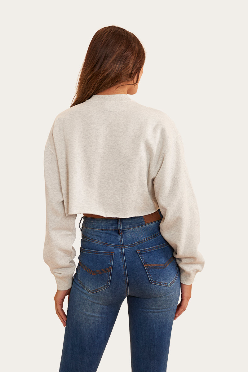 Ringers Western Women's I Heart Cowboys Crop Crew (Light Grey Marle)