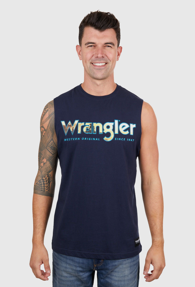 WRANGLER MENS NICO MUSCLE TANK (NAVY)
