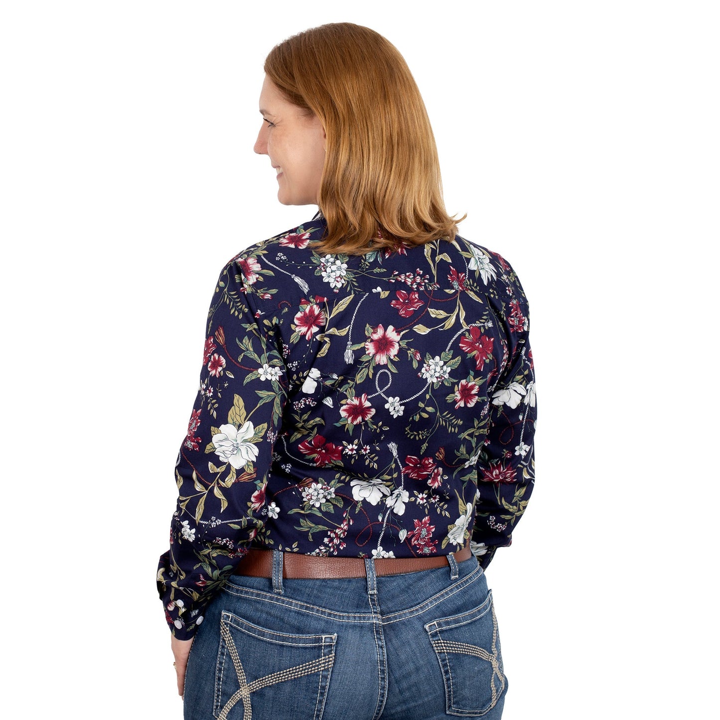 Just Country Women's Abbey Full Button - Navy Hibiscus ( CLEARANCE )