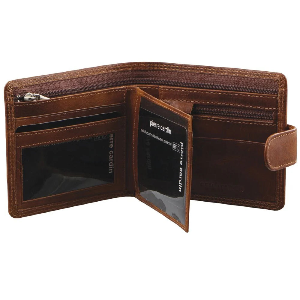 Pierre Cardin Men's Rustic Leather Bi-Fold RFID Protected Wallet Black