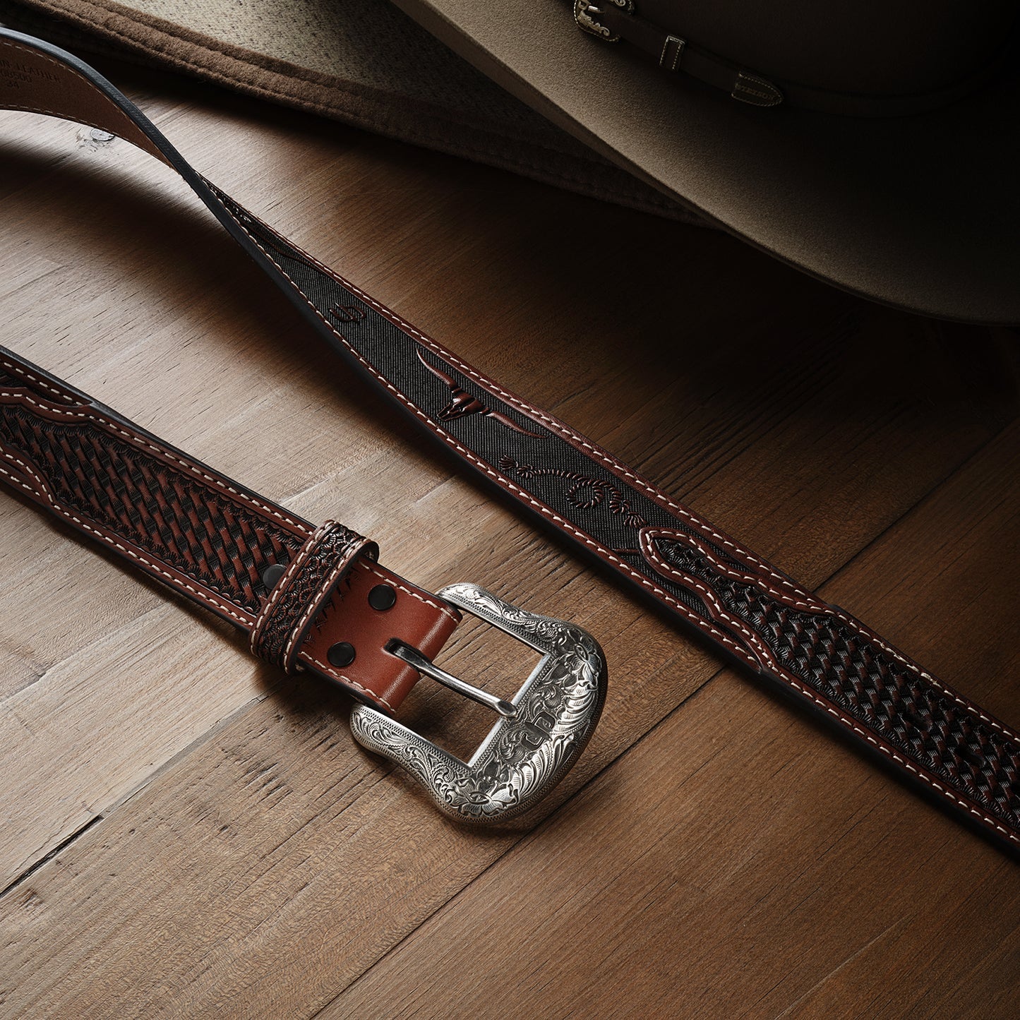 Stetson Western Icons Tooled Belt - Cognac 38mm