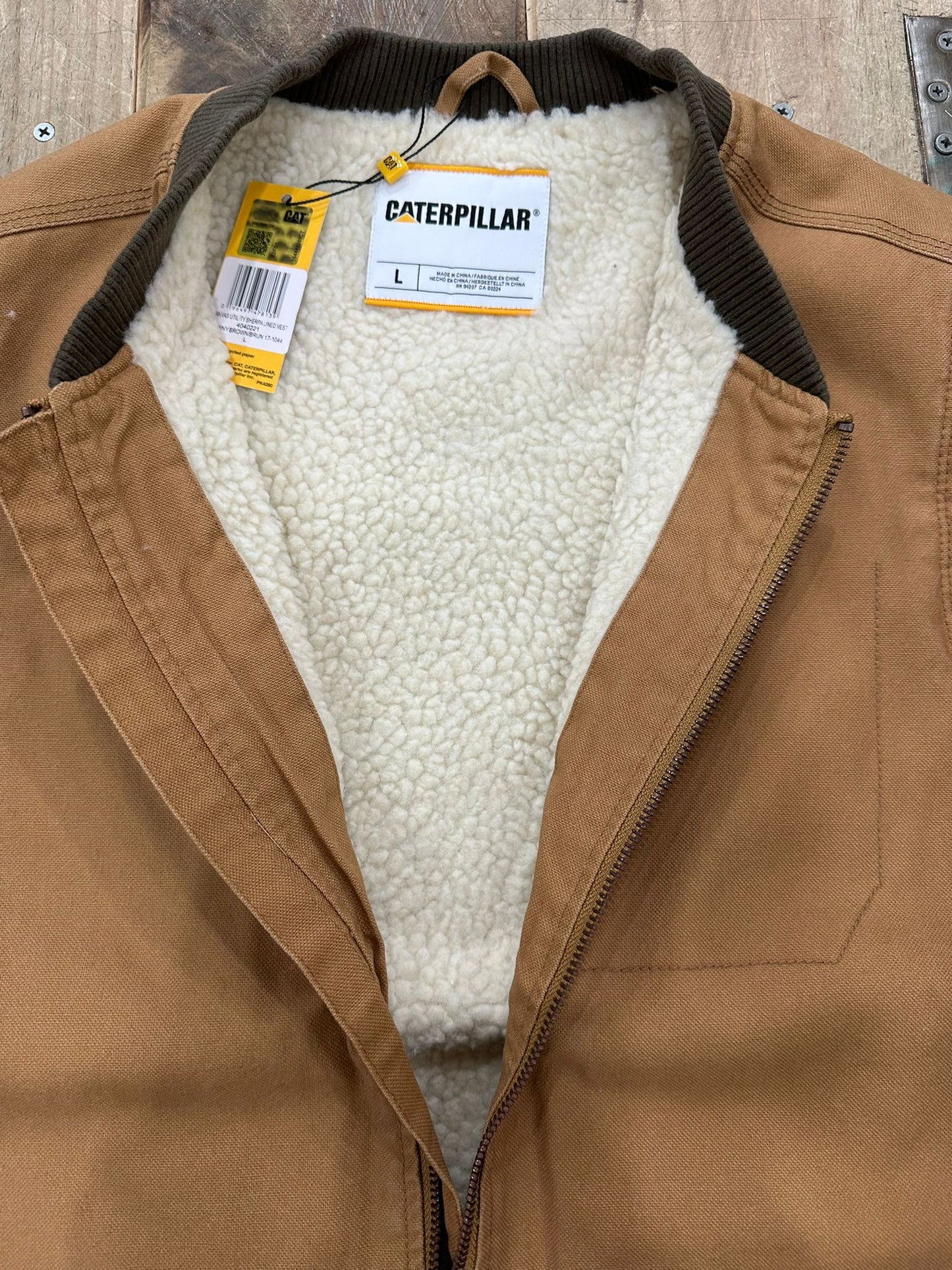 CAT Workwear Canvas Utility Sherpa Vest - Tawny Brown