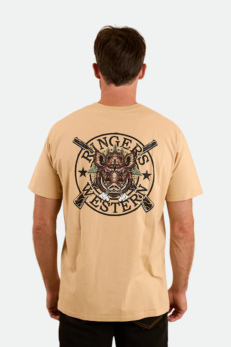 Ringers Western Mens Wild Boar Loose Fit T-Shirt - Dark Sand