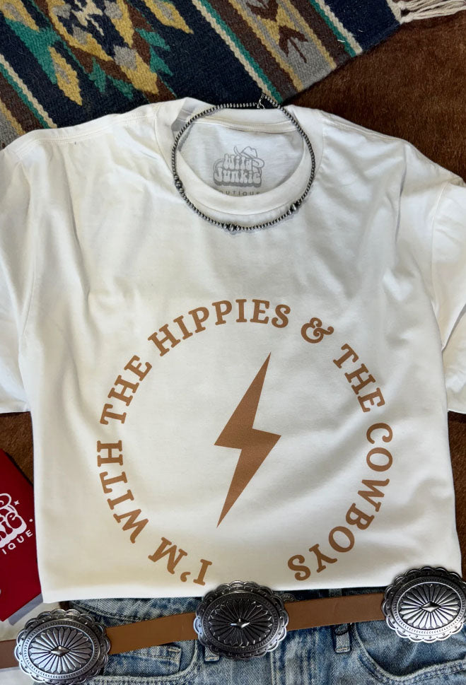 Wild Junkie I'm With the Hippies and the Cowboys tee