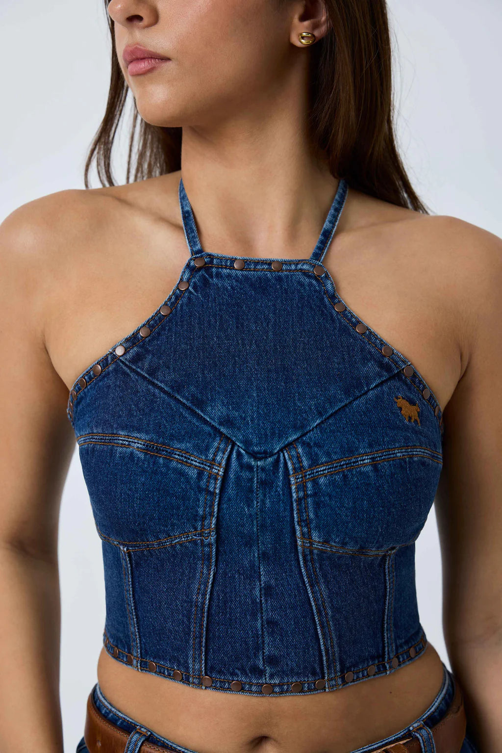 Ringers Western Womens Willow Denim Halter Top - Classic Blue