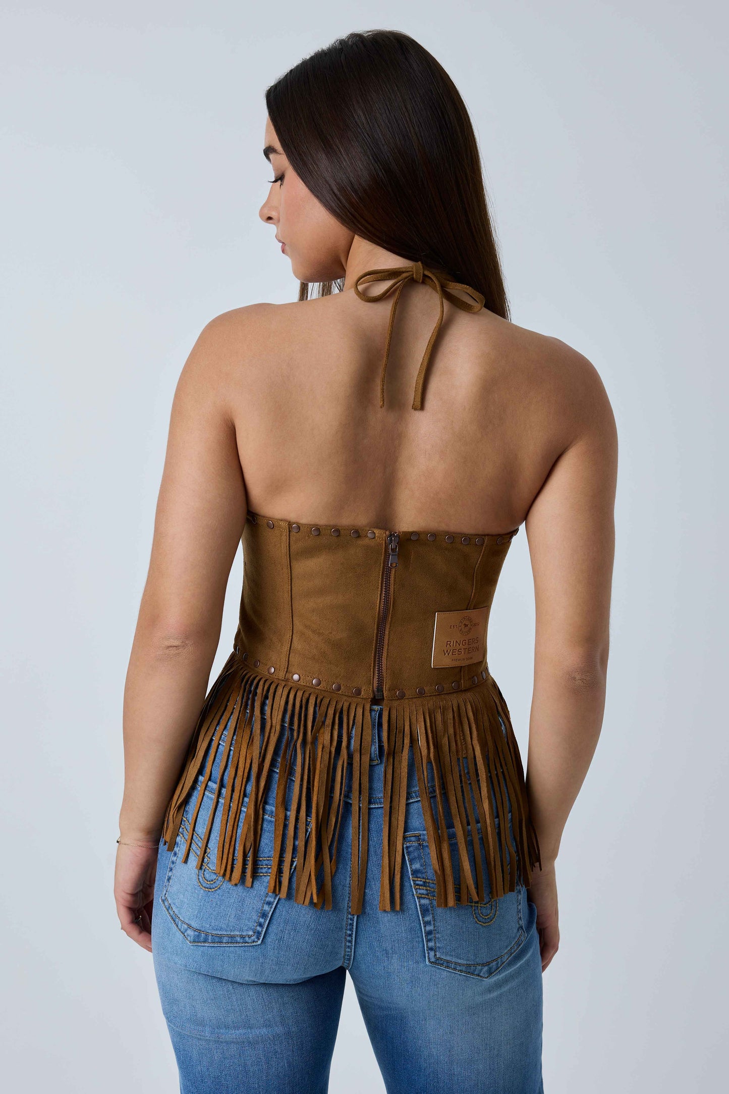 Ringers Western Womens Willow Faux Suede Halter Top - Copper