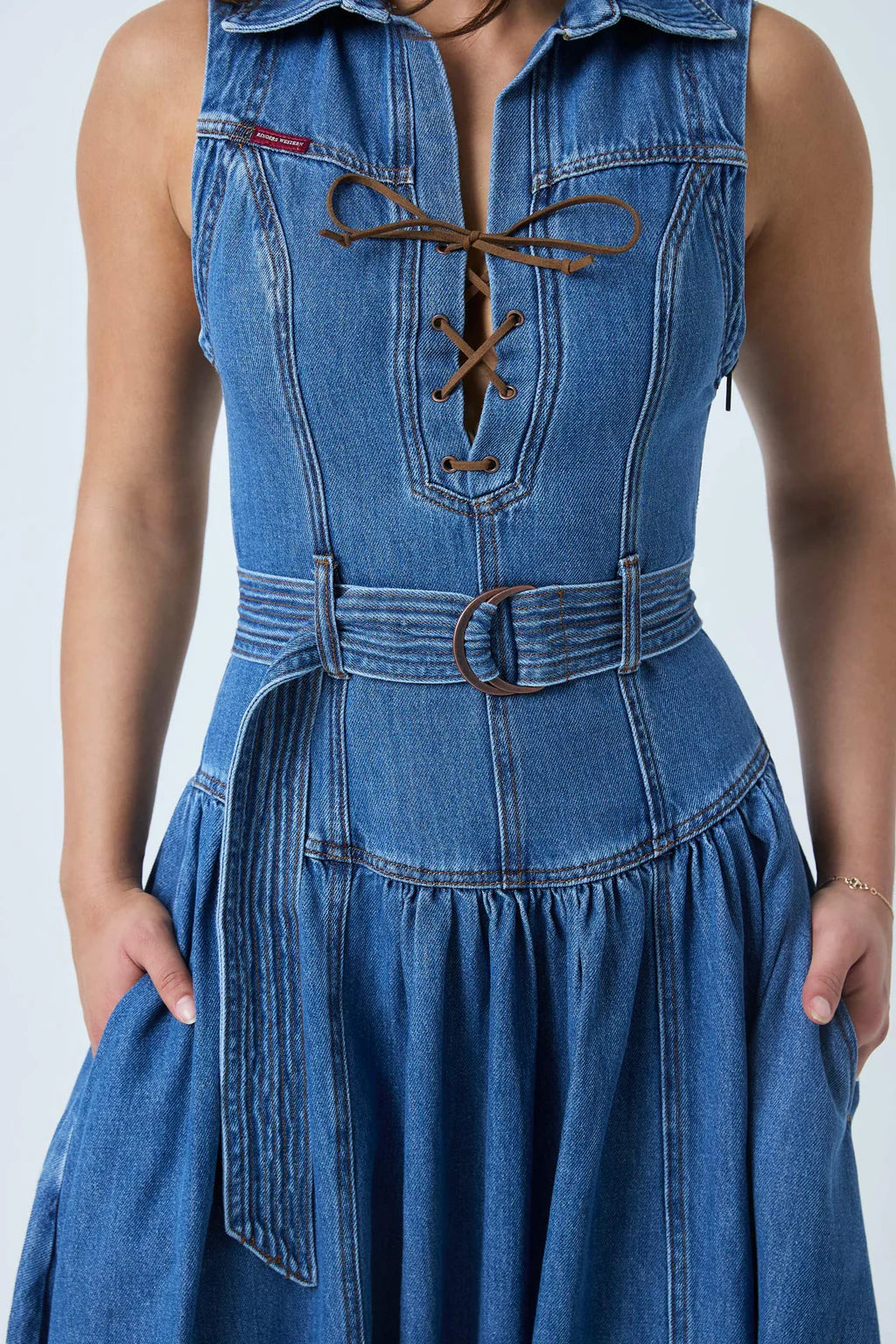 Ringers Western Women's Winona Lace Front Midi Dress - Mid Blue