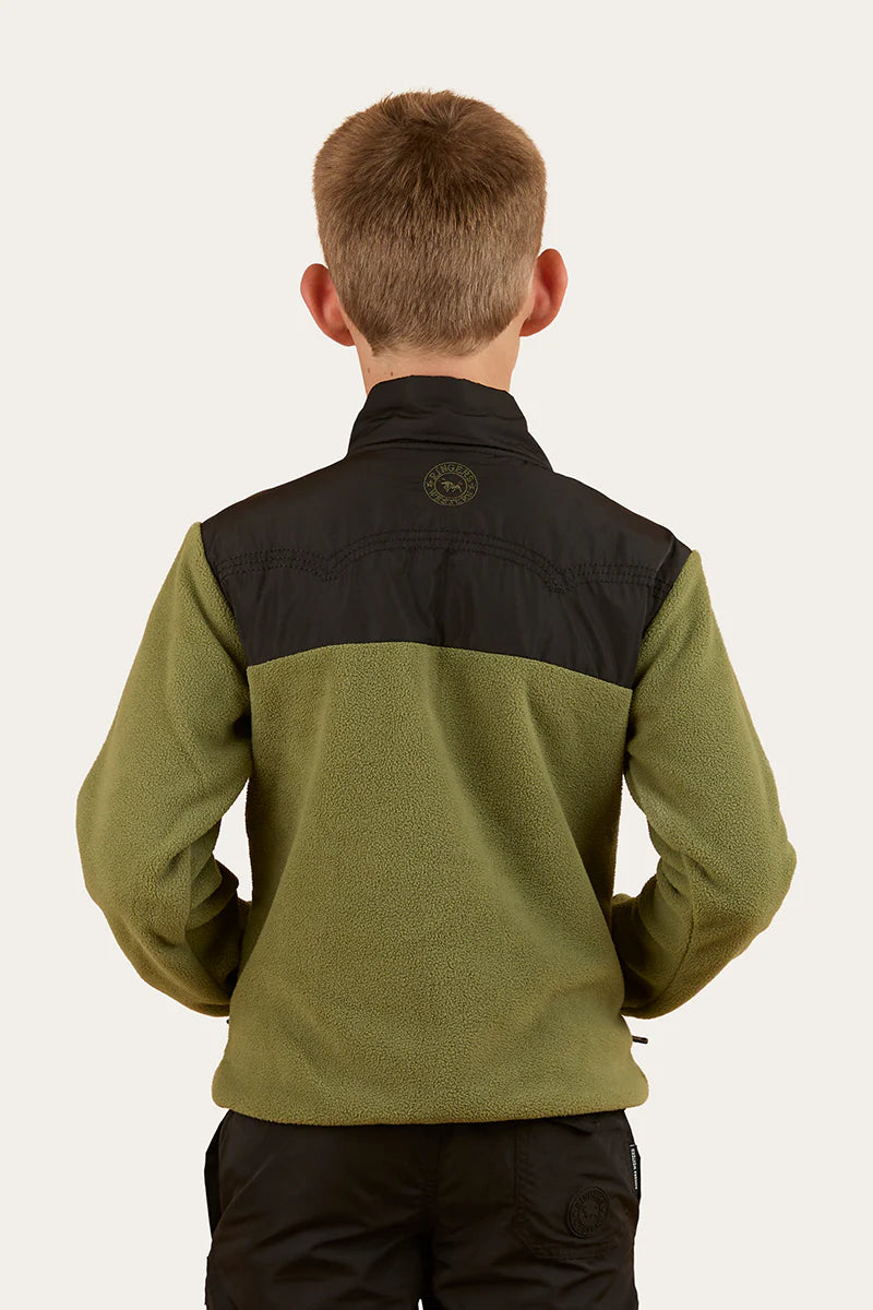Ringers Western Boy's Winton Kids 1/4 Zip Crew Neck Fleece - Military Green