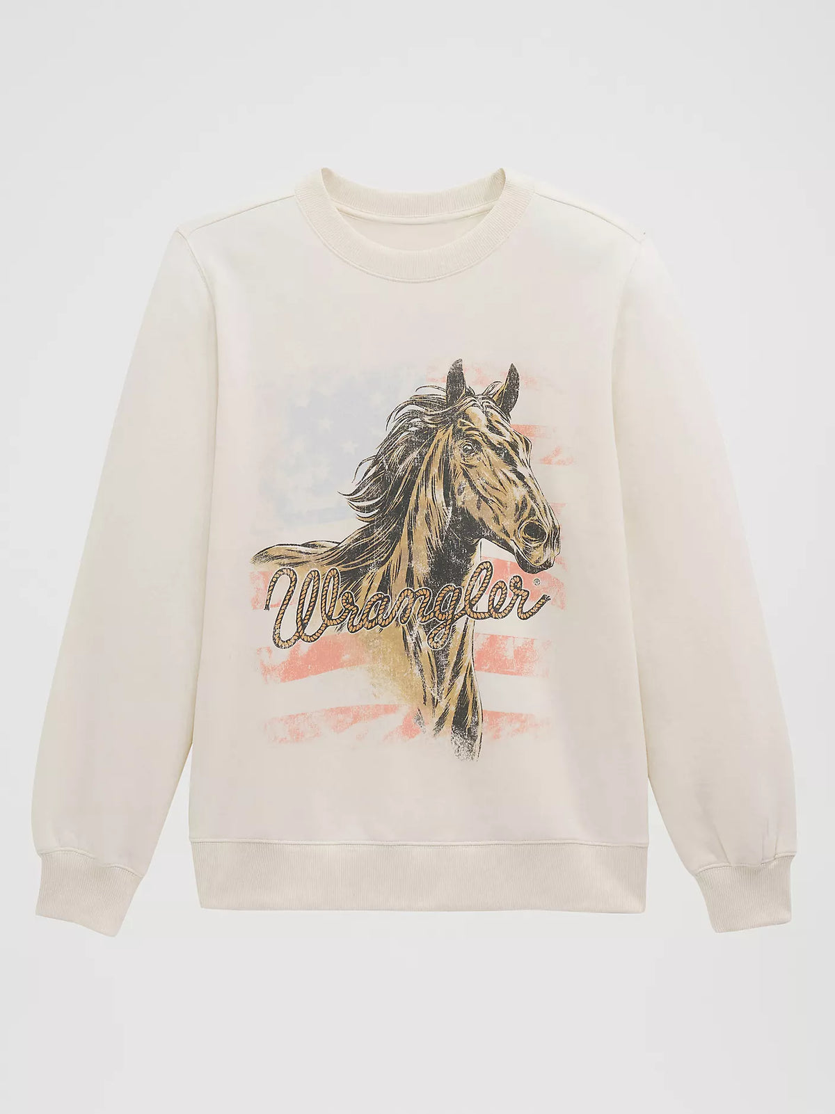 Wrangler Women's Americana Horse Graphic Fleece Reg Pullover - Egret