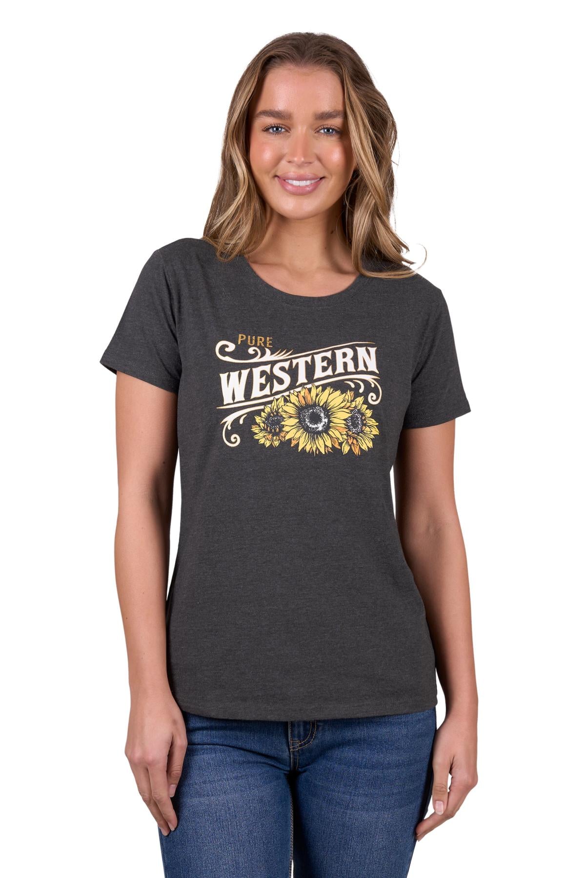 Pure Western Women’s Kendra Short Sleeve Tee - Charcoal/Marle