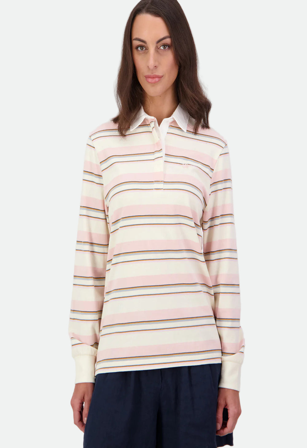 Swanndri Women's Massey Striped Long Sleeve Rugby Top - Marshmallow/Powder Stripe
