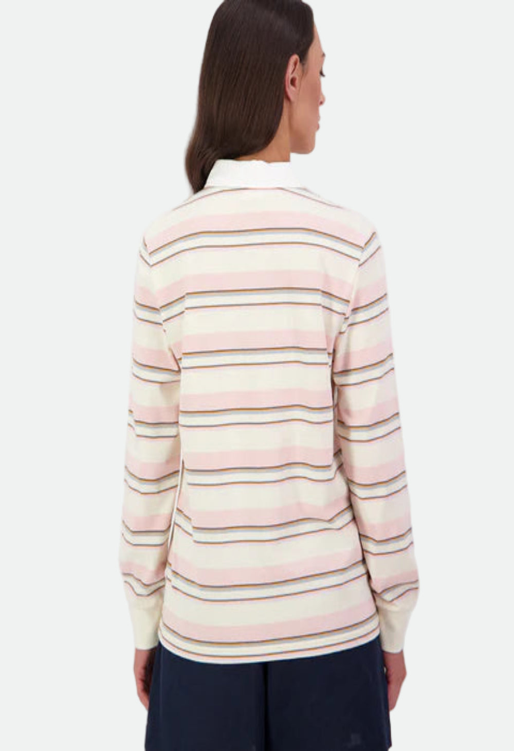 Swanndri Women's Massey Striped Long Sleeve Rugby Top - Marshmallow/Powder Stripe