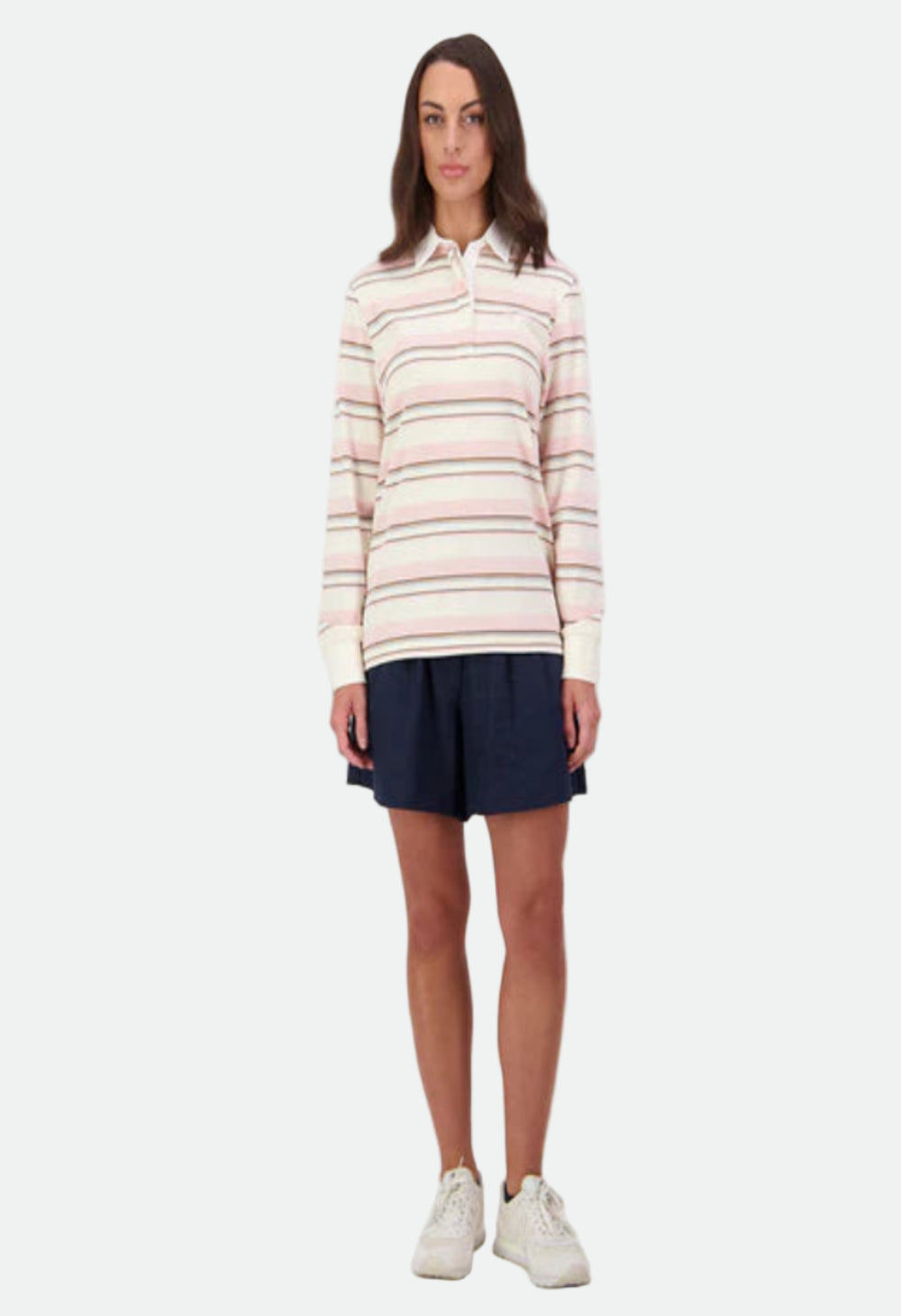 Swanndri Women's Massey Striped Long Sleeve Rugby Top - Marshmallow/Powder Stripe