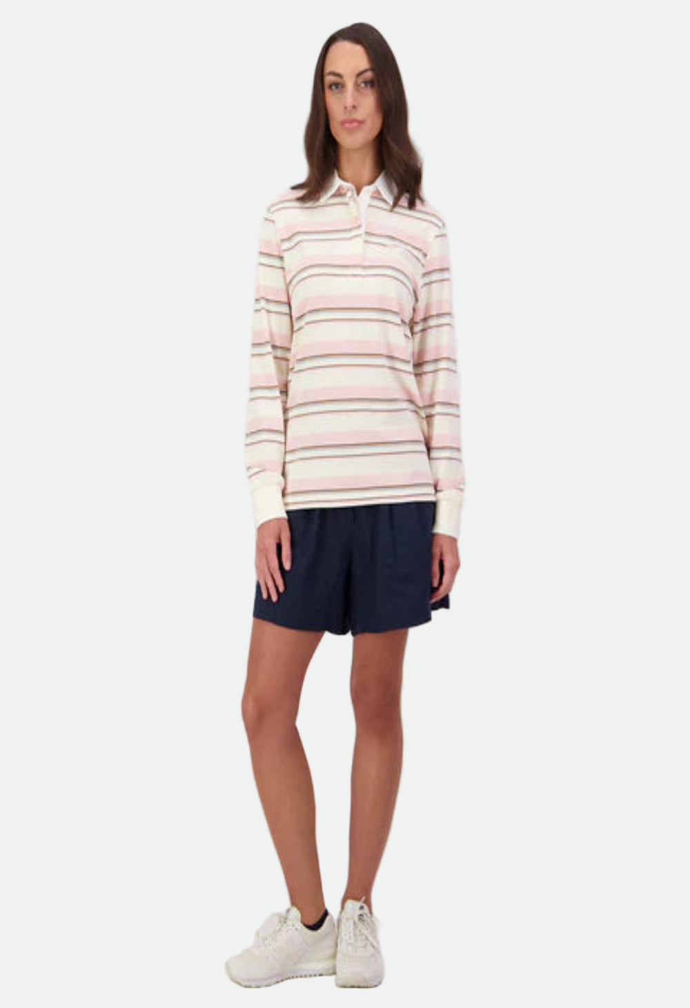 Swanndri Women's Massey Striped Long Sleeve Rugby Top - Marshmallow/Powder Stripe