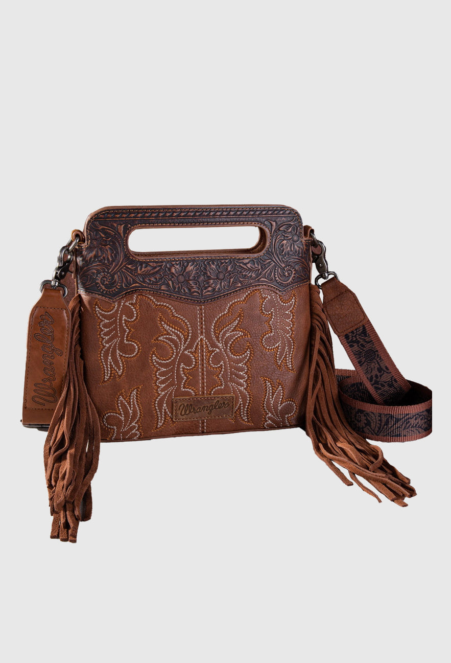 Wrangler Embroidered Fringe Crossbody Bag S24 25_TAN