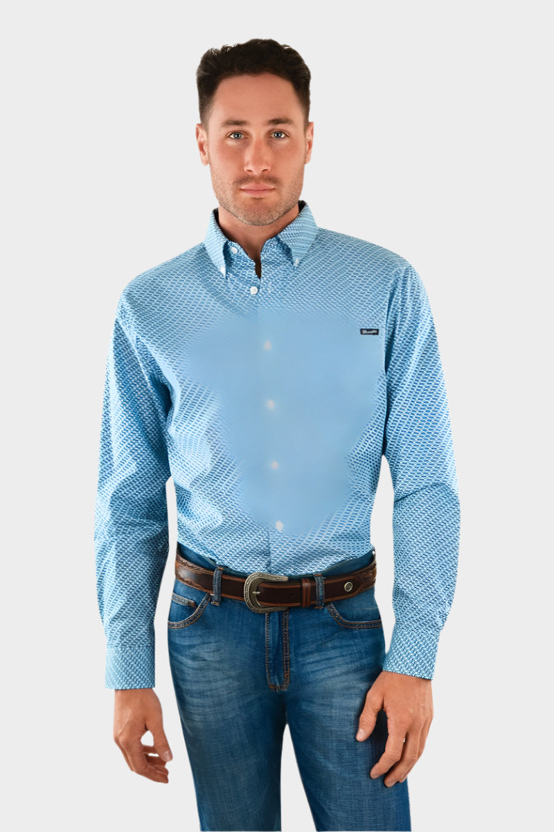 Wrangler Men's Kenmore Print L/S Shirt (Navy/Blue)
