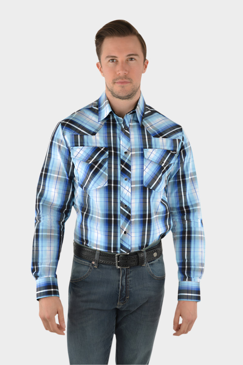 WRANGLER JASON CHECK LOGO WESTERN LONG SLEEVE SHIRT
