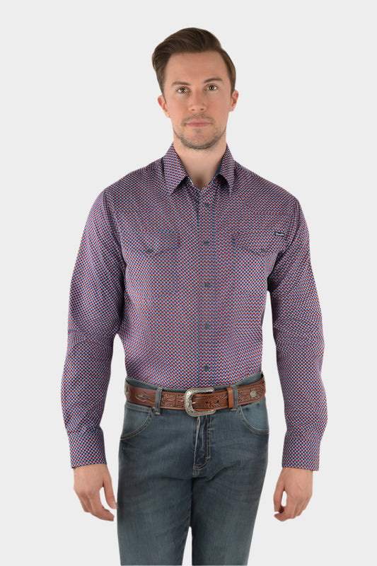 WRANGLER MEN'S HARVEY PRINT WESTERN LONG SLEEVE SHIRT