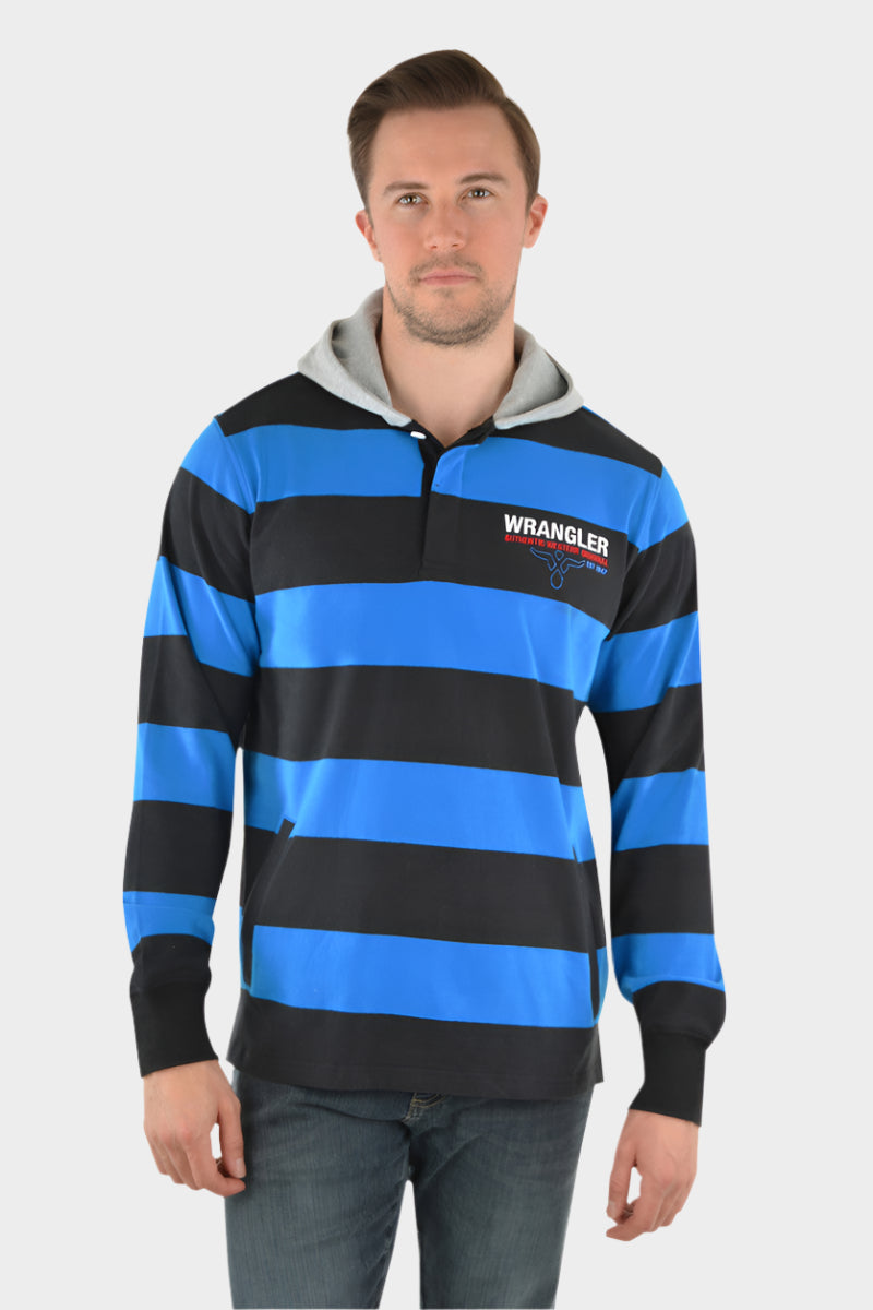 WRANGLER MICHAEL HOOD STRIPE RUGBY - BLACK/ROYAL
