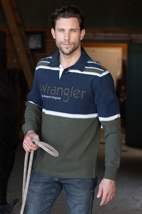 WRANGLER MENS RICHARD RUGBY (CYPRESS/NAVY)-CLEARANCE