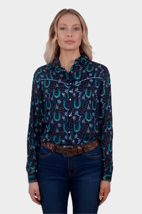 WRANGLER WOMENS PATRIA L/S WESTERN SHIRT (NAVY)