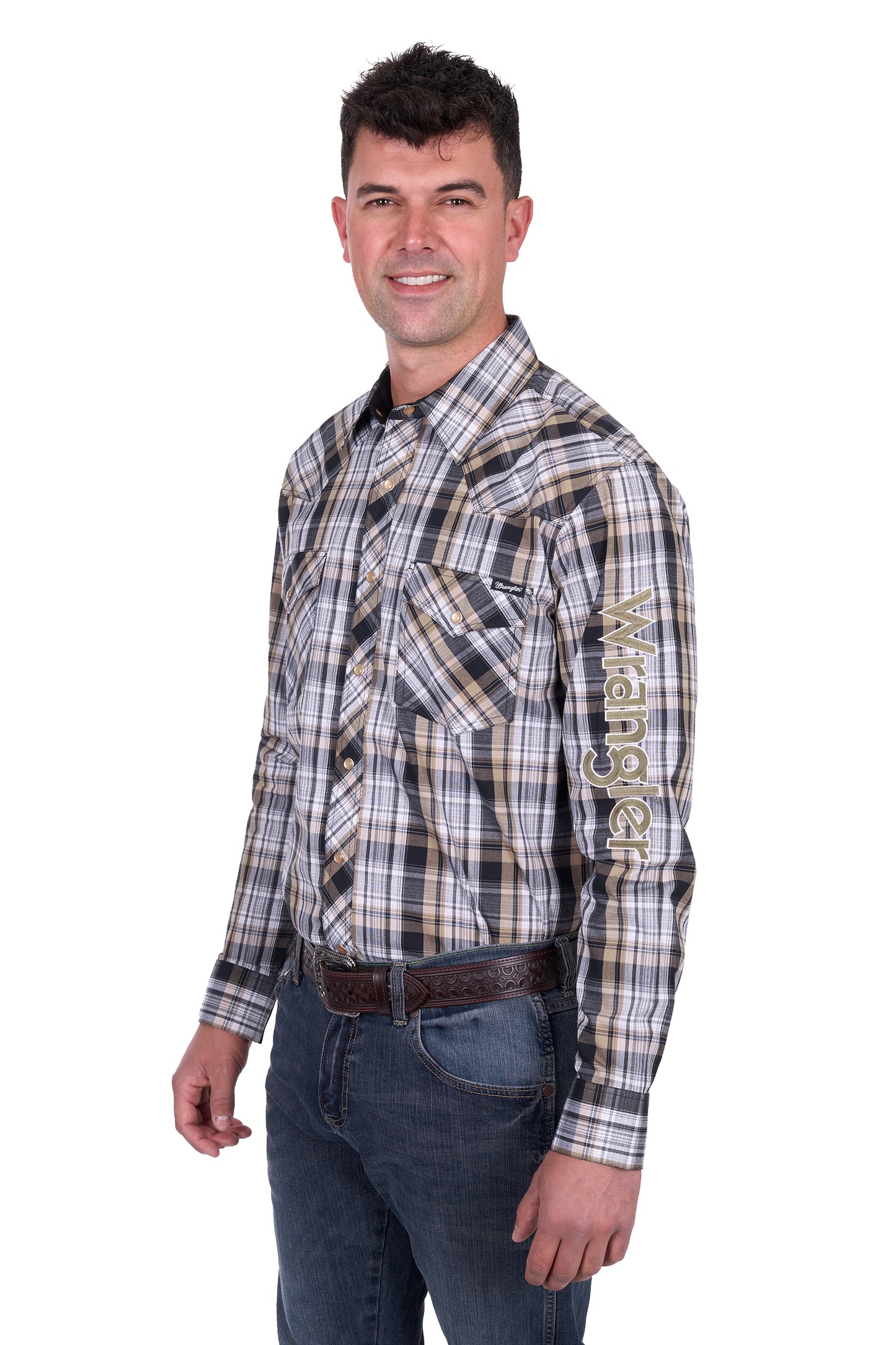 Wrangler Men's JOEL LOGO LS Shirt - Black/Tan