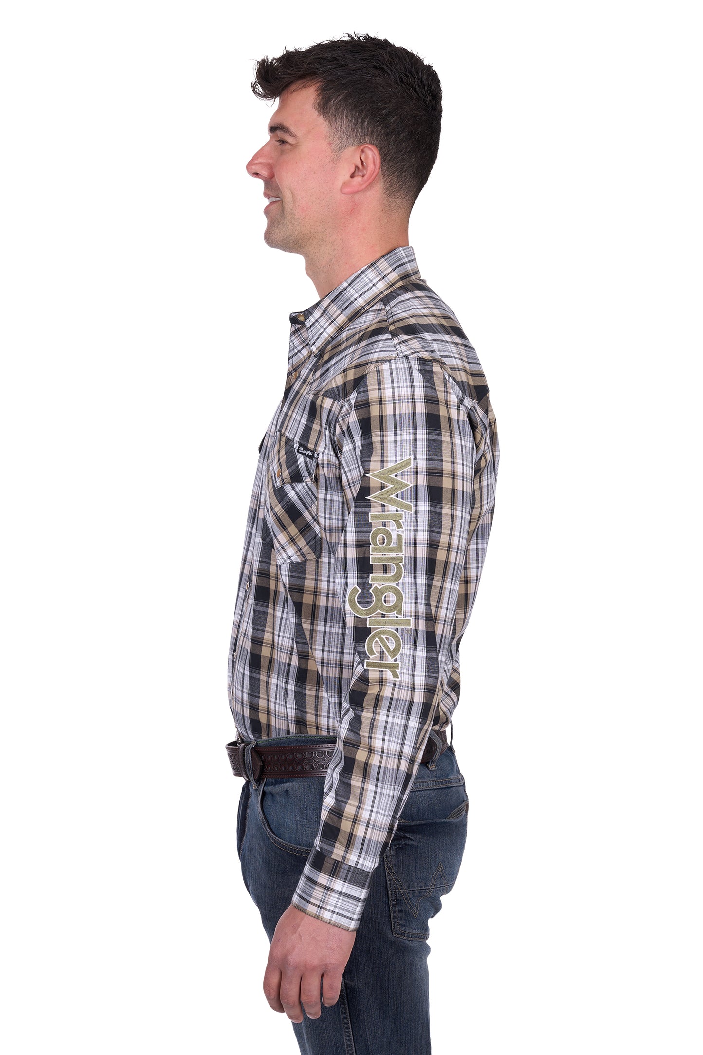 Wrangler Men's JOEL LOGO LS Shirt - Black/Tan