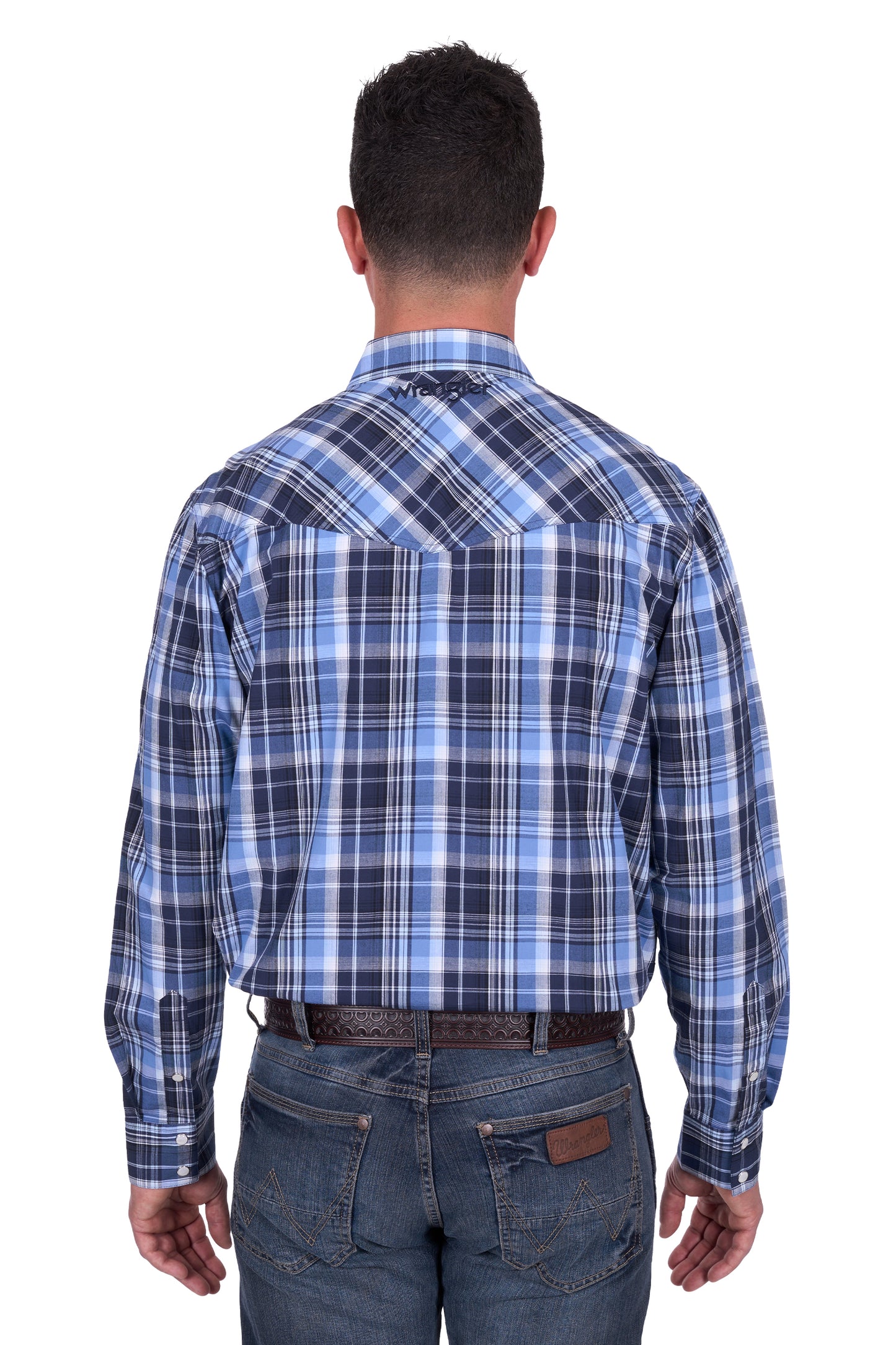 Wrangler MENS BILLY LOGO LS Shirt - Navy/Lt. Blue
