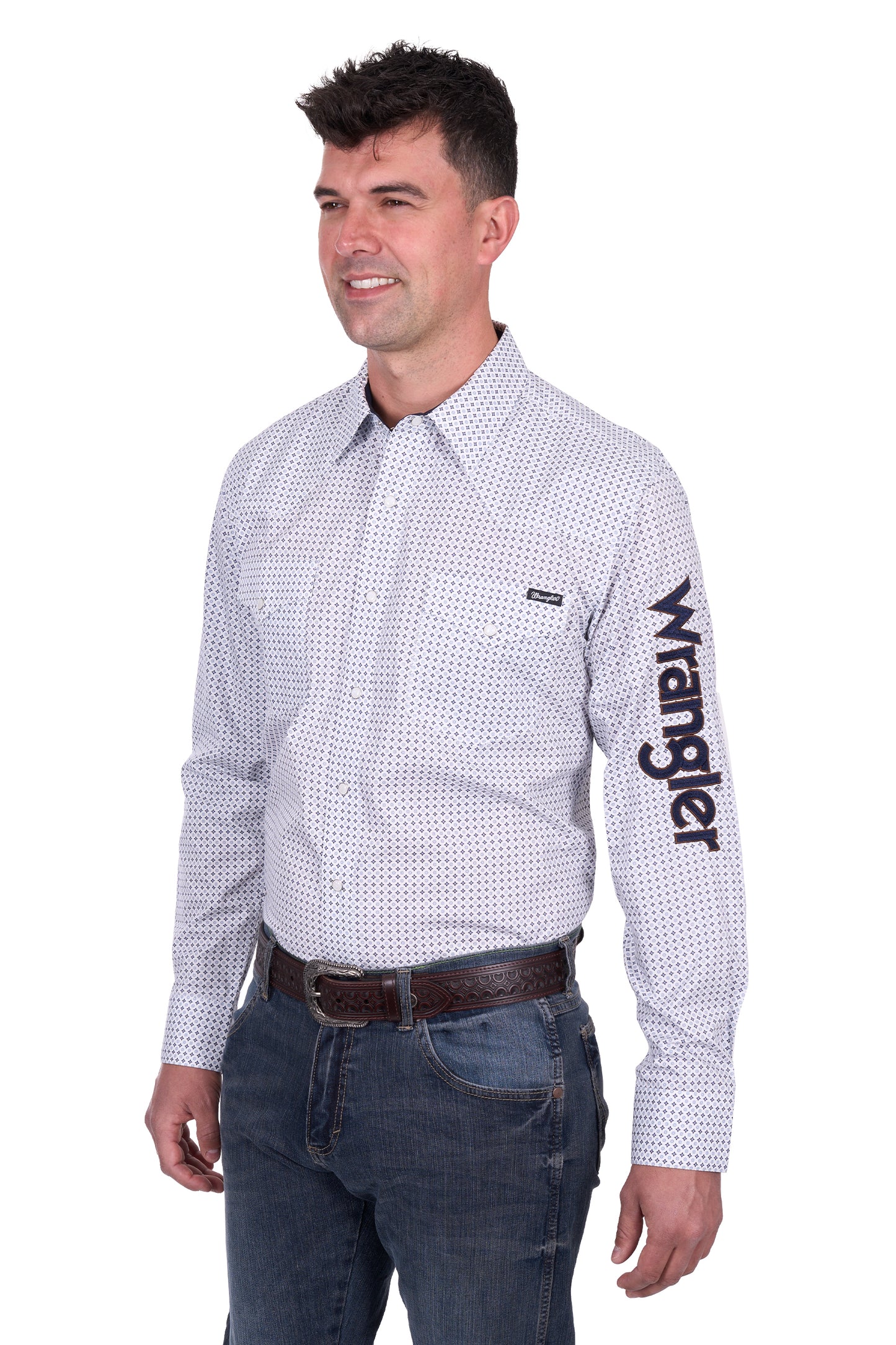 Wrangler Men's BRENT LOGO LS Shirt - White/Navy
