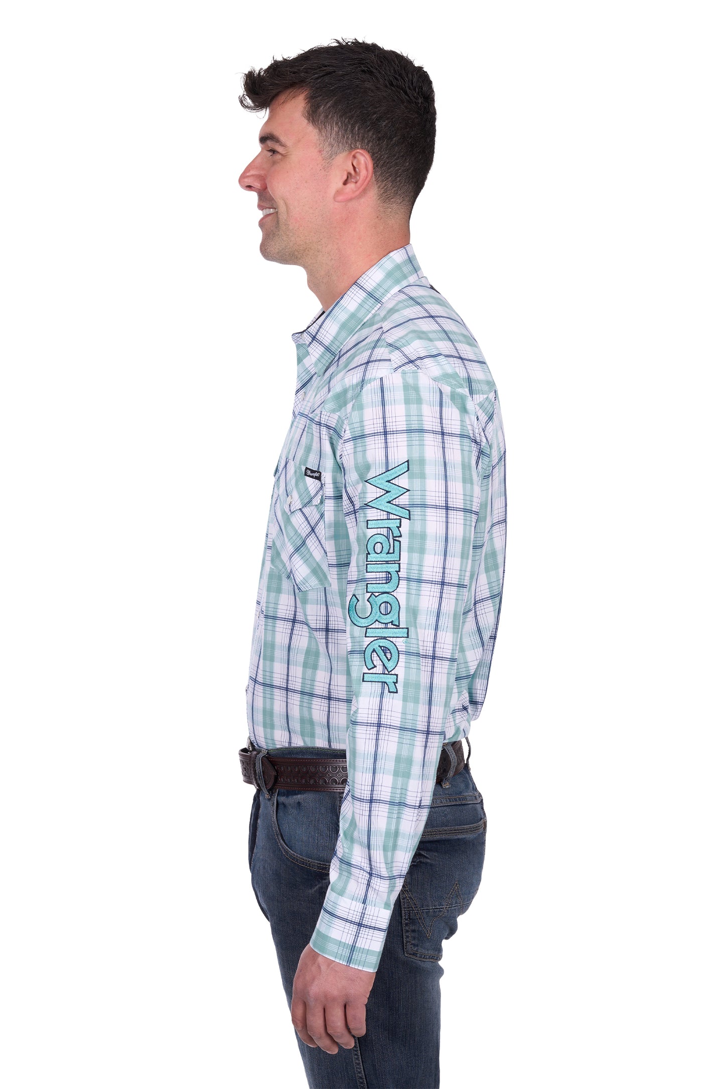 Wrangler MENS JACOB LOGO LS Shirt - Green/White