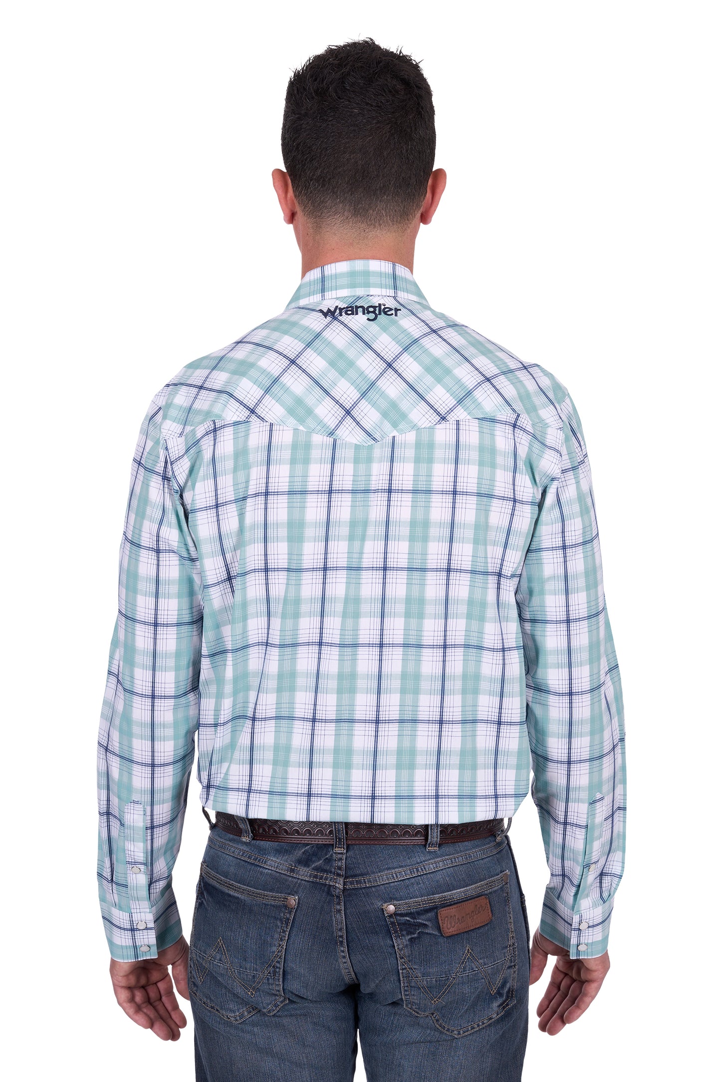 Wrangler MENS JACOB LOGO LS Shirt - Green/White