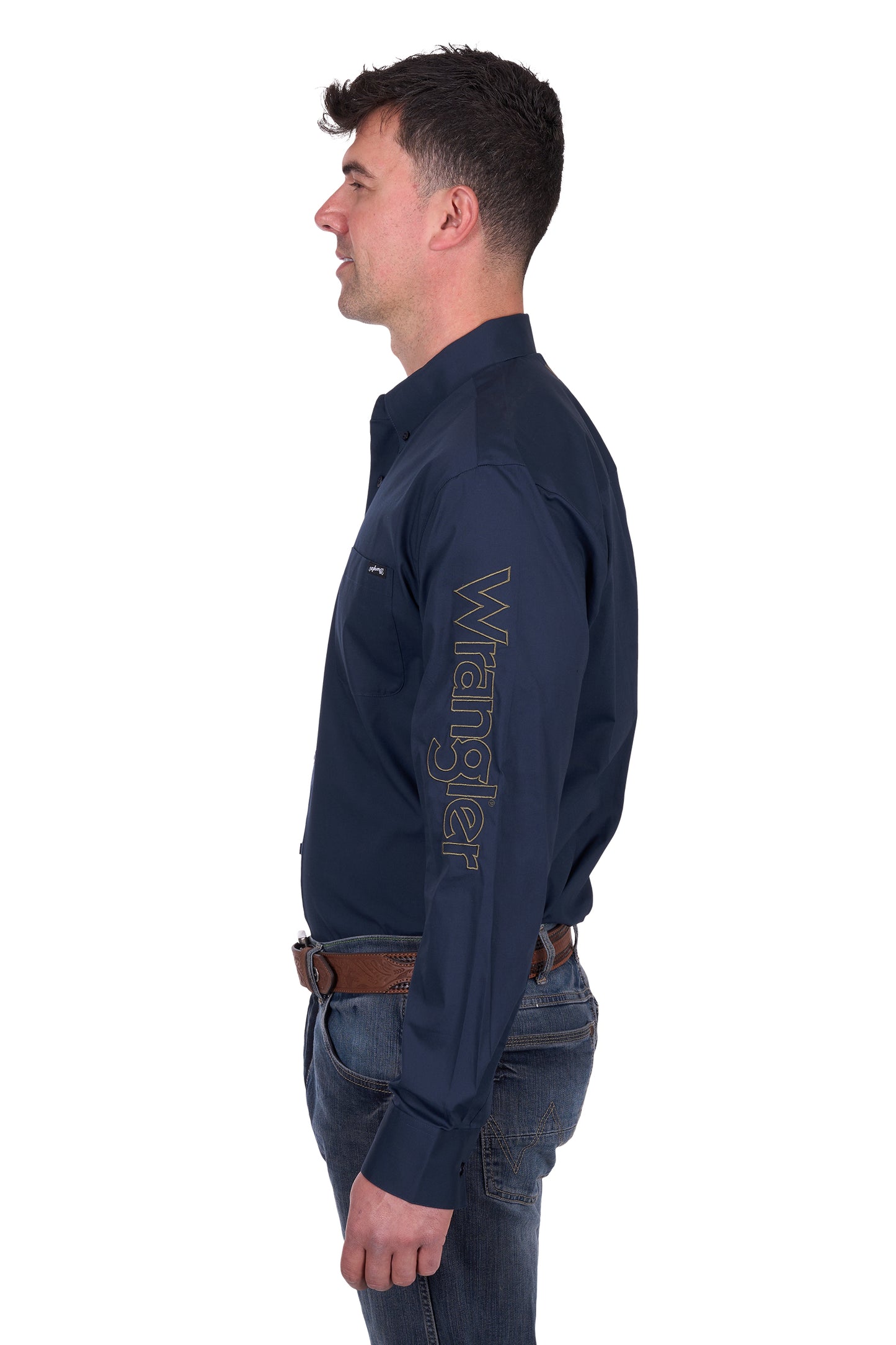 Wrangler Men's BRAD LOGO LS Shirt - Navy