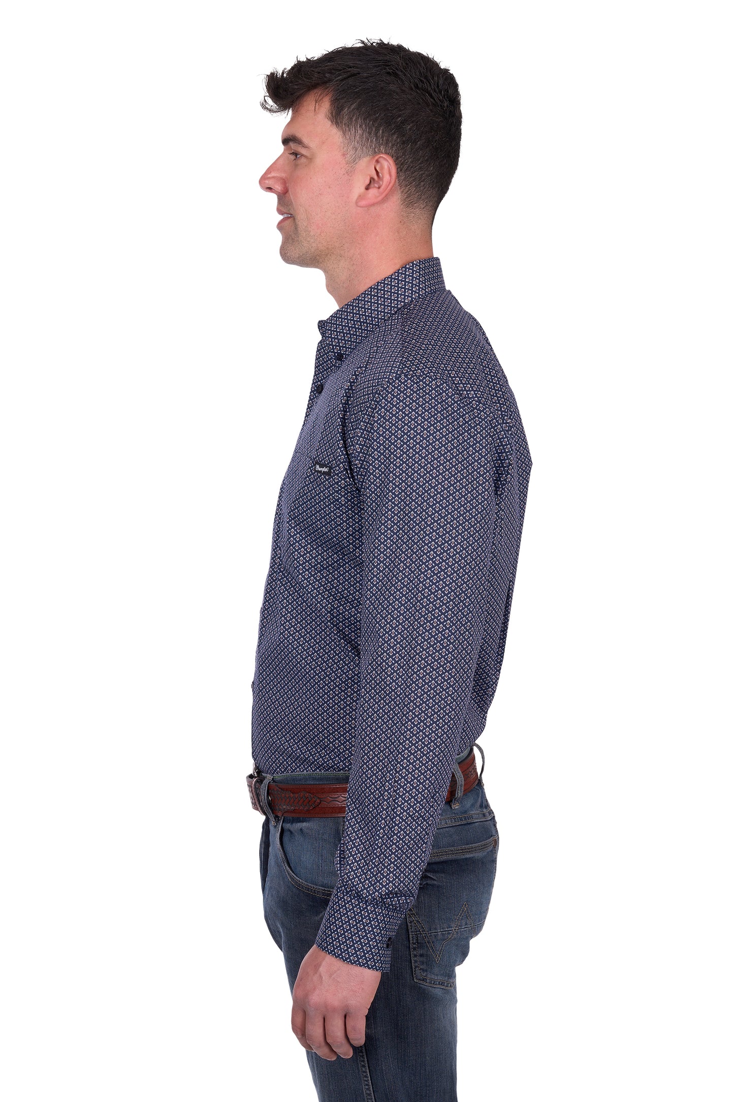 Wrangler Men's CARL LS Shirt - Navy/Tan