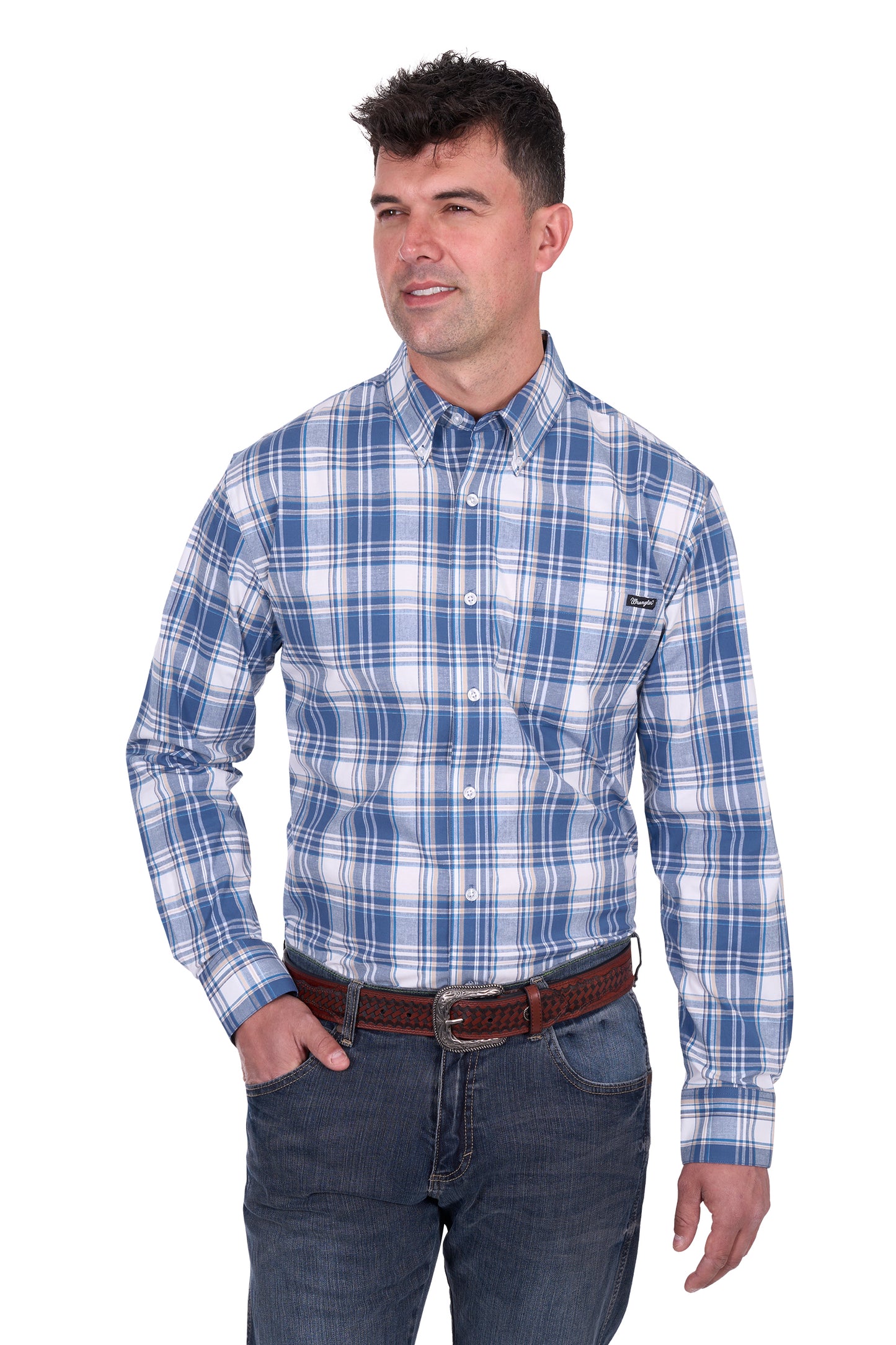 Wrangler Men's RANGER LS Shirt - Blue/Tan