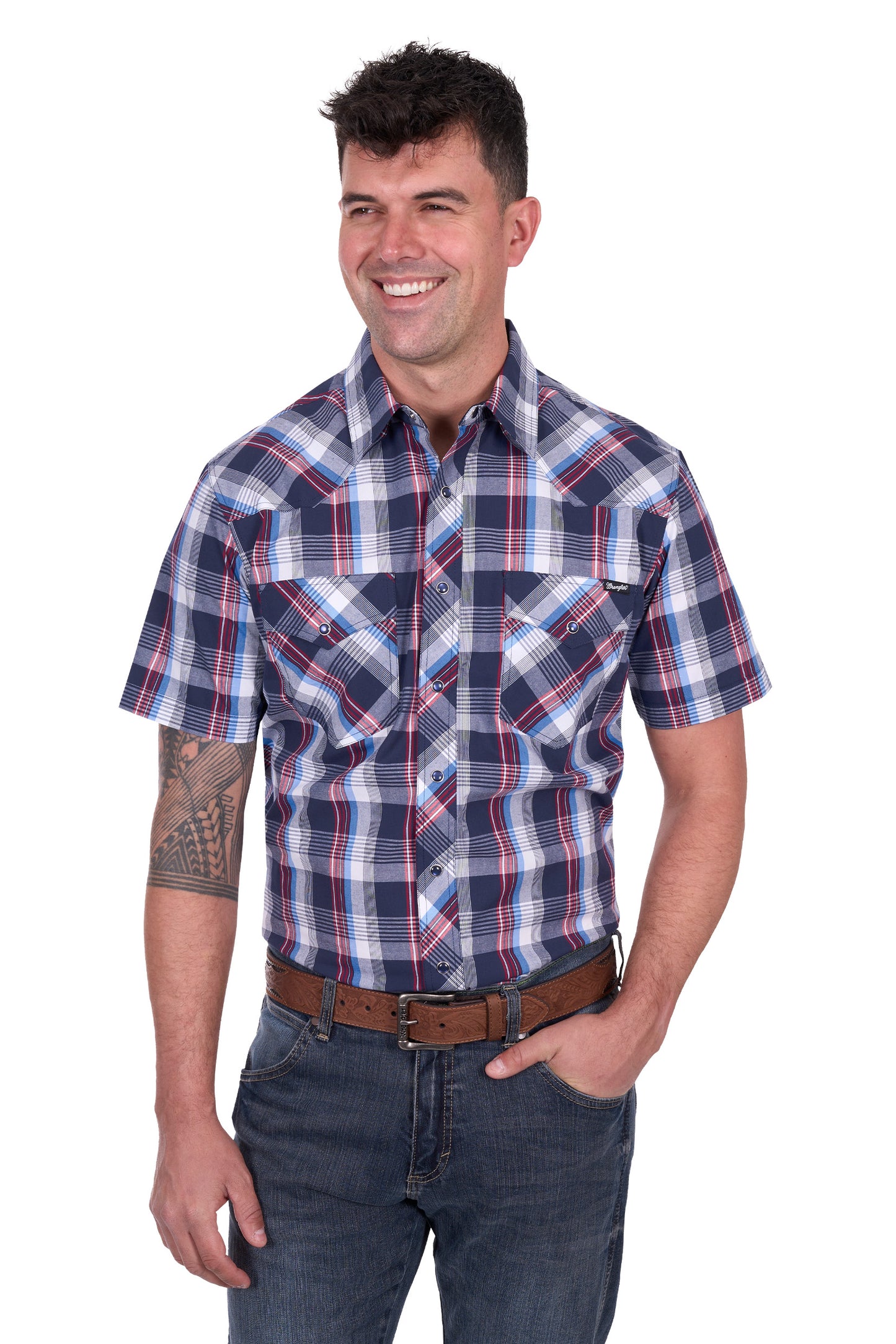Wrangler Men's PHILLIP SS Shirt - Navy/Red