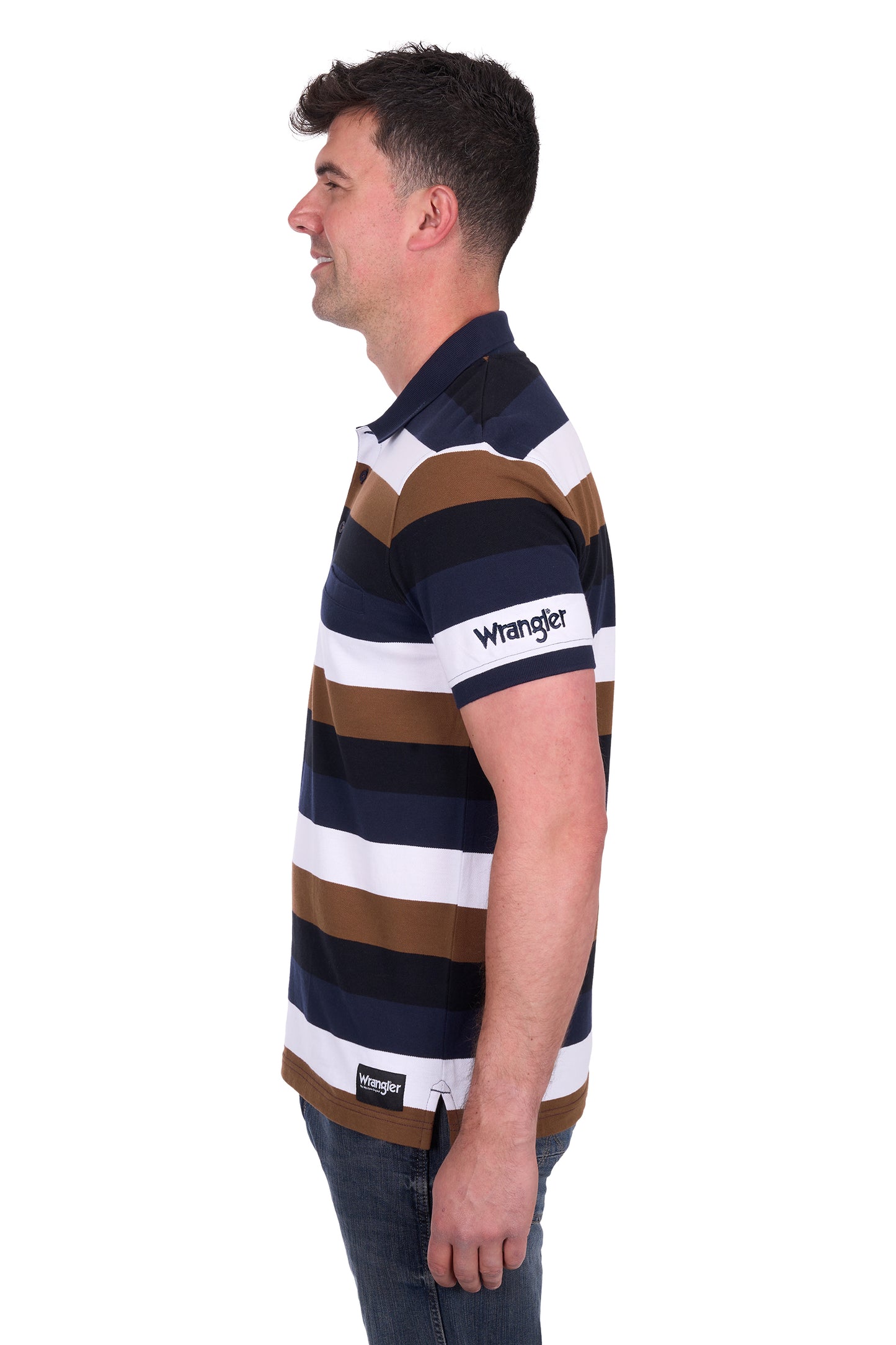 Wrangler Men's WALTER 1PKT SS Polo - Navy/Tan