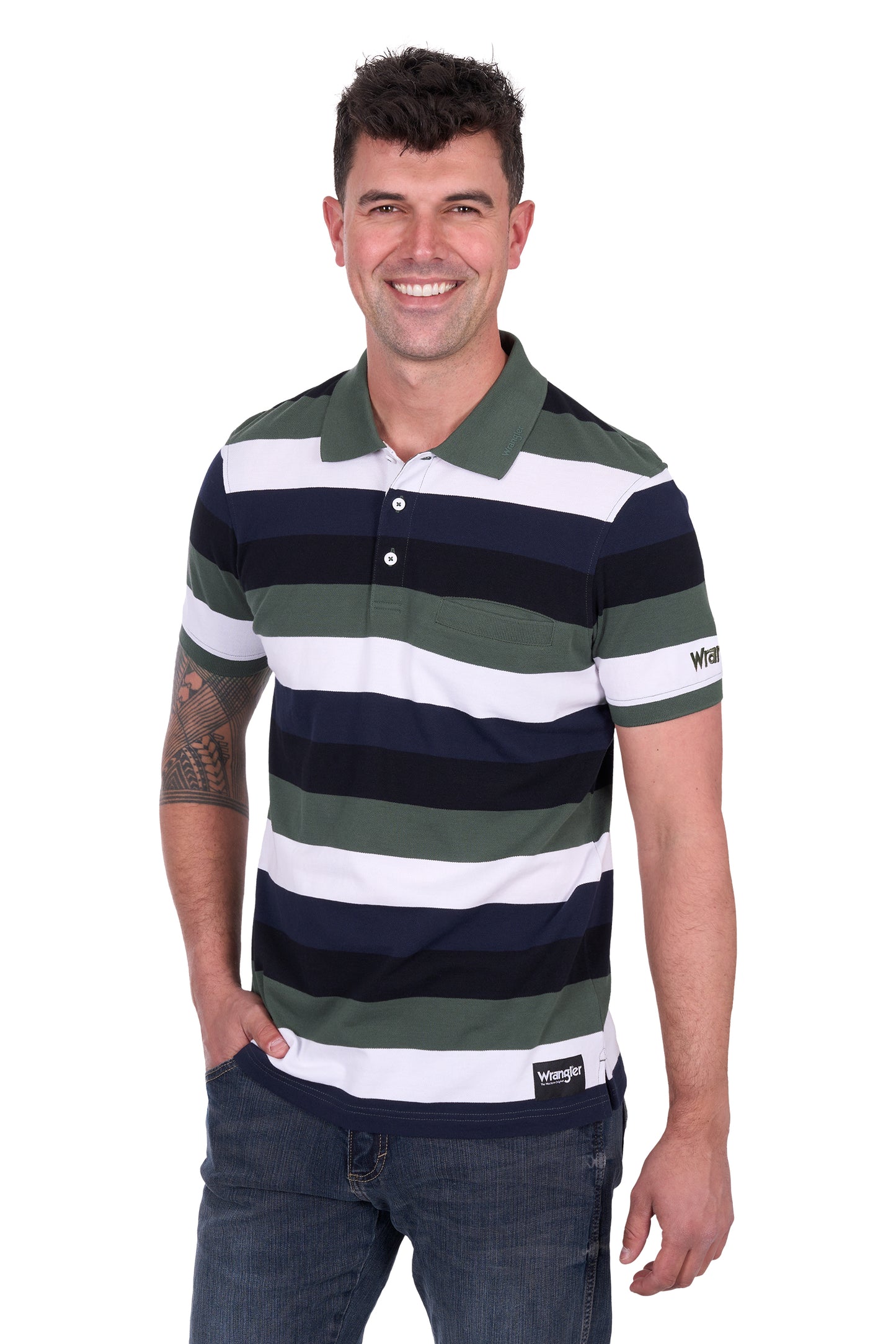 Wrangler Men's ALAN 1PKT SS Polo - Navy/Cypress
