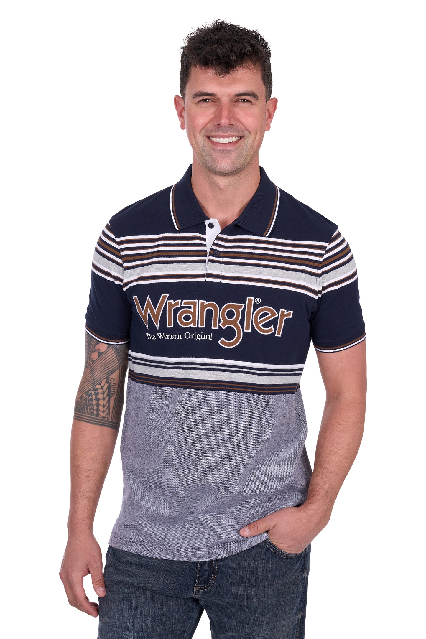 Wrangler Men's VICTOR SS Polo - Navy/Tan